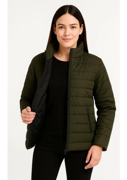 Kadın Bomber Mont Ceket – Su Itici Kumaş, Kapitone Astarlı, Fermuarlı, Kışlık - Haki