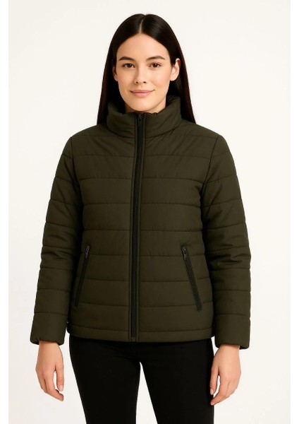 Kadın Bomber Mont Ceket – Su Itici Kumaş, Kapitone Astarlı, Fermuarlı, Kışlık - Haki fırsatları