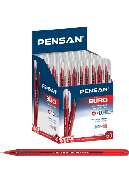 Pensan Tükenmez Kalem Büro 1.0 mm Kırmızı (50 L)I 2270