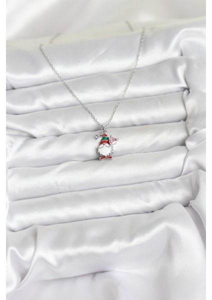 Gümüş Renk Yılbaşı Teması Kadın Kolye (316L Çelik Zincir)