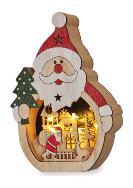 Yılbaşı Dekoru Ahşap Işıklı Noel Baba Dekoru