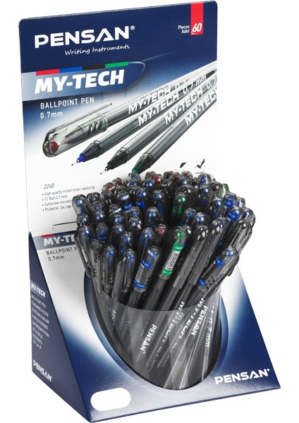 Pensan Tükenmez Kalem My-Tech 0.7 mm Iğne Uç 8 Renk (60 Lı) Stand fiyatları
