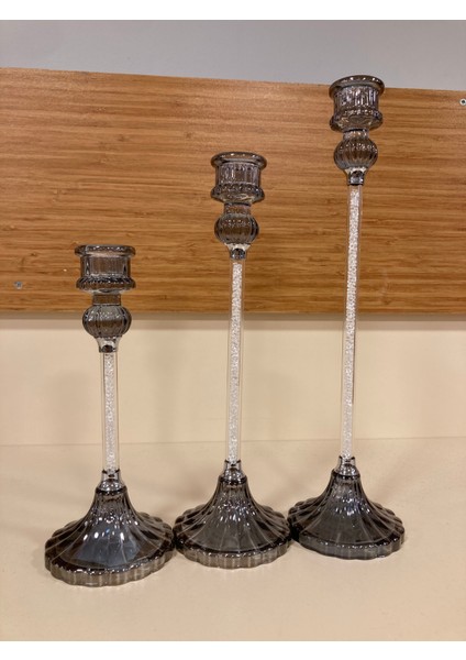 Şamdan Mumluk 3'lü Kristal Füme Yeni Model Yükseklik 31-26-20-Cm fiyatları