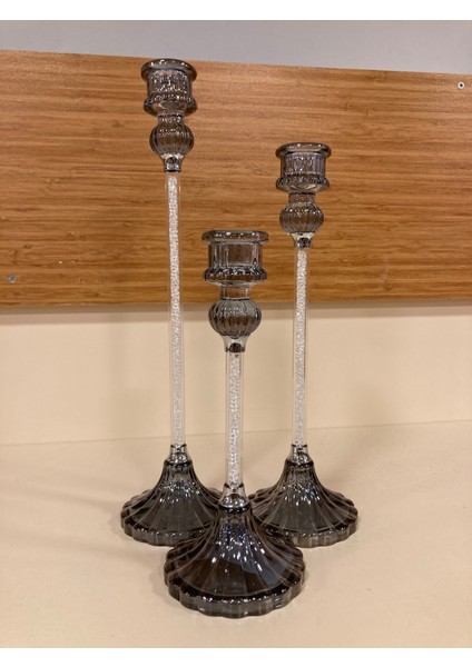Şamdan Mumluk 3'lü Kristal Füme Yeni Model Yükseklik 31-26-20-Cm fırsatları