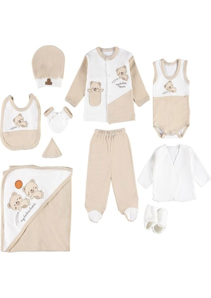 Cepli Mini Ayılar Desenli 10’lu Yenidoğan Bebek Zıbın Seti