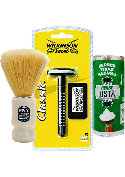 Wilkinson Tıraş Bıçağı 5 Jiletli, Tıraş Fırçası, Derby Tıraş Sabunu, Manuel Tıraş Seti