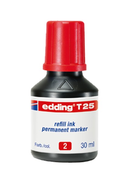 Edding Markör Mürekkebi Permanent Damlalıklı 30 ml Kırmızı T25 10 Lu Paket-10-Lı-Pkt