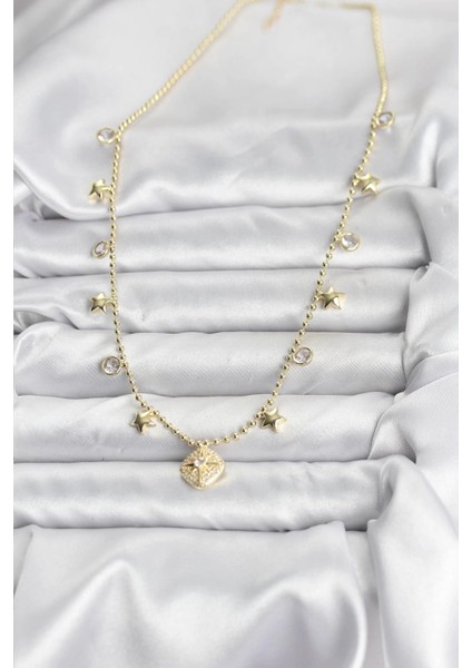 Bfs Pirinç Gold Renk Zirkon Taşlı Kutup Yıldızı Model Kadın Kolye fiyatları