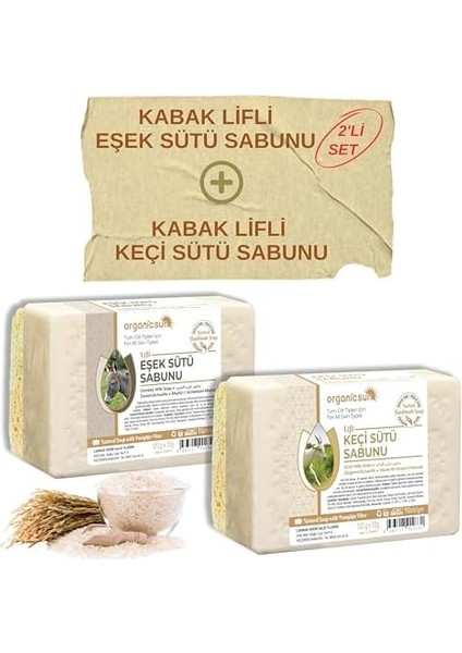 Organicsun Doğal Kabak Lifli Eşek Sütü Sabunu ve Kabak Lifli Keçi Sütü Sabunu 2'li Set fiyatları