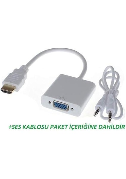 HDMI To VGA Dönüştürücü Kablo Ses Destekli Adaptör Çevirici Ps3 Kulaklık Monitör Tv LED Uydu 4548 modelleri