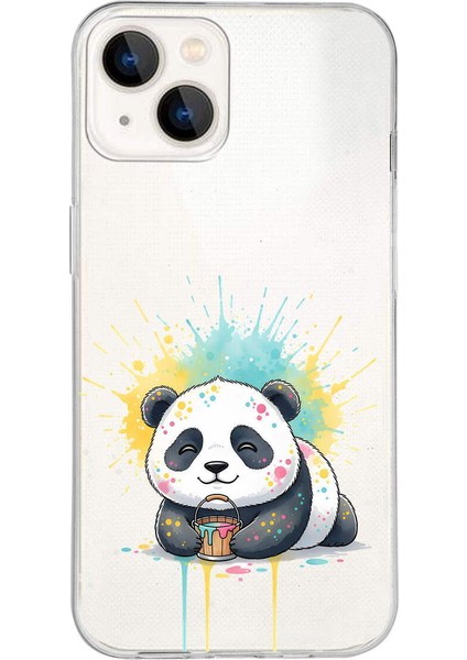 iPhone 13 Mini ile Uyumlu Splash Panda Tasarımlı Slimfit Şeffaf Silikon Kılıf