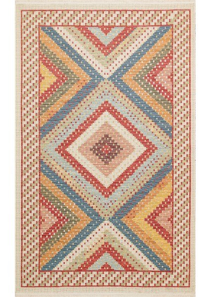 Ürgüp 10 Red %100 Pamuk ile Üretilen Etnik Desenlere Sahip Yıkanabilir Çift Taraflı Ince Yıkanabilir Kilim