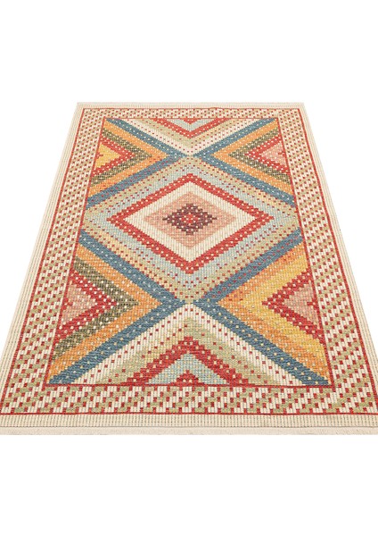 Ürgüp 10 Red %100 Pamuk ile Üretilen Etnik Desenlere Sahip Yıkanabilir Çift Taraflı Ince Yıkanabilir Kilim
