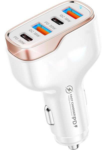 MT36 4 Portlu Type-C USB Araç Hızlı Şarj Çakmaklık Adaptörü Toplamda 96W Şarj Gücü Qc 3.0 18W Pd 30W Turbo Şarj Desteklemez (Beyaz)