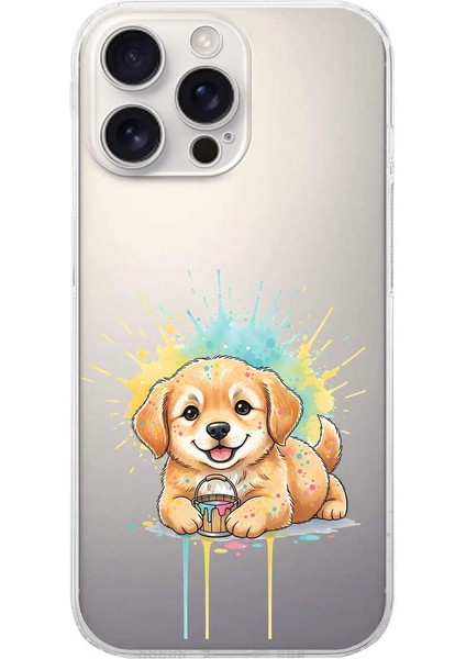 iPhone 16 Pro Max ile Uyumlu Splash Köpek Tasarımlı Şeffaf Silikon Kılıf