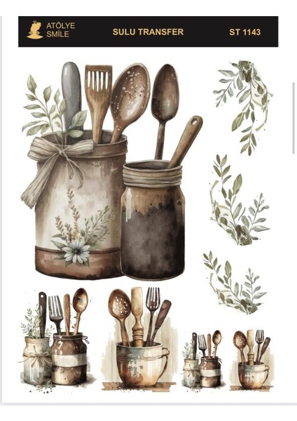 ST1143 Rustik Mutfak Desenli Açık Zemin Sulu Transfer 25*35 cm