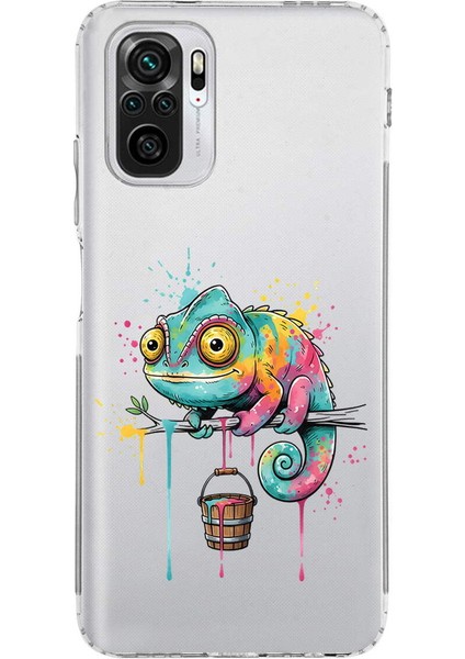 Redmi Note 10 ile Uyumlu Splash Bukalemun Tasarımlı Şeffaf Silikon Kılıf