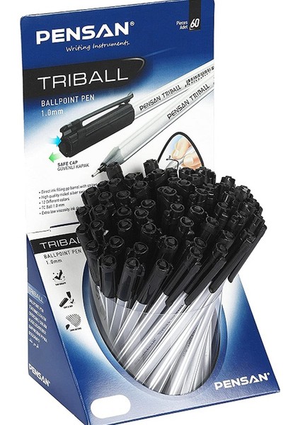 Pensan Tükenmez Kalem Triball 1.0 mm Bilye Uç Siyah 60 Lı 1003