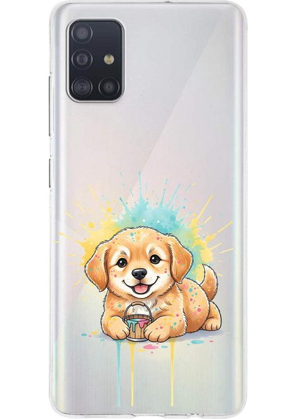 Samsung Galaxy A51 ile Uyumlu Splash Köpek Tasarımlı Slimfit Şeffaf Silikon Kılıf