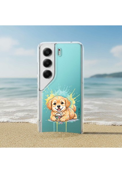 Samsung Galaxy A51 ile Uyumlu Splash Köpek Tasarımlı Slimfit Şeffaf Silikon Kılıf