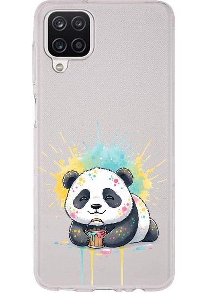 Samsung Galaxy A12 ile Uyumlu Splash Panda Tasarımlı Slimfit Şeffaf Silikon Kılıf