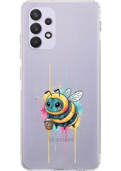 Samsung Galaxy A32 ile Uyumlu Splash Arı Tasarımlı Şeffaf Silikon Kılıf