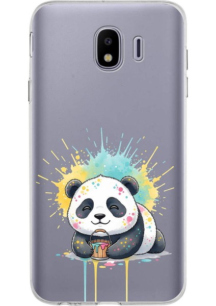 Samsung Galaxy J4 ile Uyumlu Splash Panda Tasarımlı Slimfit Şeffaf Silikon Kılıf