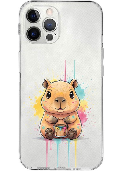 iPhone 12 Pro Max ile Uyumlu Splash Kapibara Tasarımlı Şeffaf Silikon Kılıf