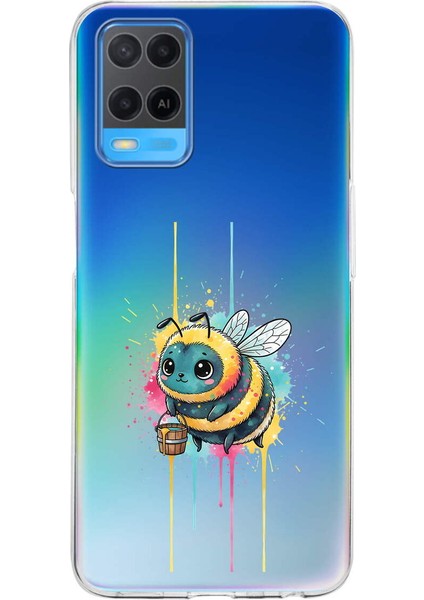 Oppo A54 4g ile Uyumlu Splash Arı Tasarımlı Şeffaf Silikon Kılıf