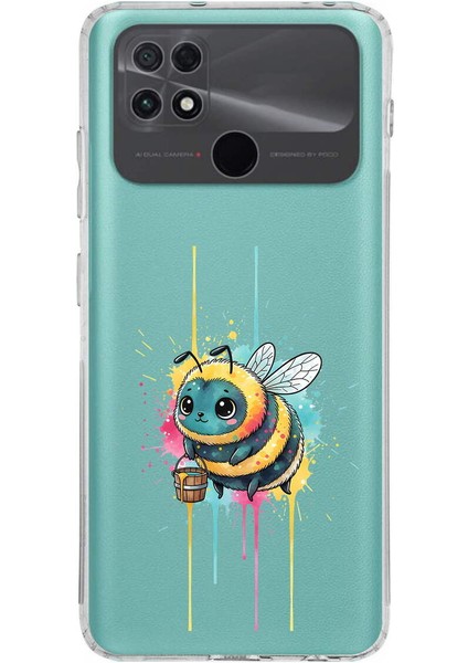 Poco C40 ile Uyumlu Splash Arı Tasarımlı Şeffaf Silikon Kılıf