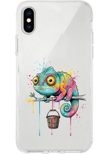 iPhone Xs Max ile Uyumlu Splash Bukalemun Tasarımlı Slimfit Şeffaf Silikon Kılıf