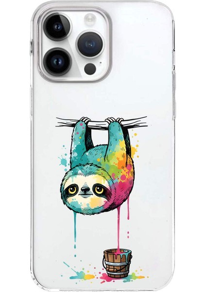 iPhone 14 Pro Max ile Uyumlu Splash Tembel Hayvan Tasarımlı Slimfit Şeffaf Silikon Kılıf