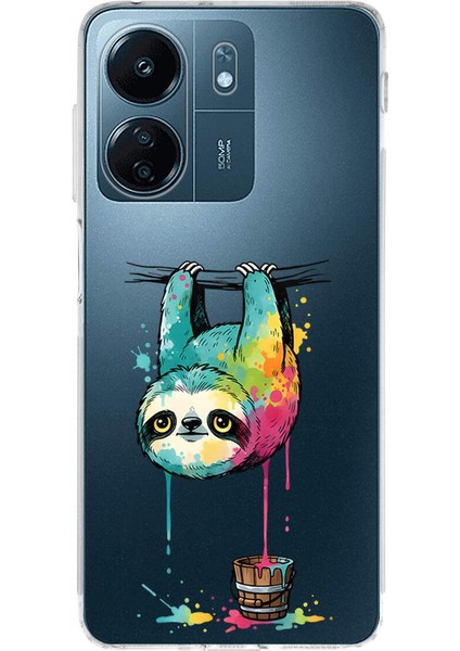 Redmi 13C ile Uyumlu Splash Tembel Hayvan Tasarımlı Şeffaf Silikon Kılıf