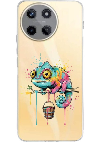 Realme 11 ile Uyumlu Splash Bukalemun Tasarımlı Şeffaf Silikon Kılıf