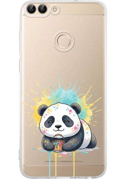 Huawei P Smart 2018 ile Uyumlu Splash Panda Tasarımlı Şeffaf Silikon Kılıf