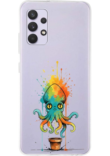 Samsung Galaxy A32 ile Uyumlu Splash Ahtapot Tasarımlı Slimfit Şeffaf Silikon Kılıf