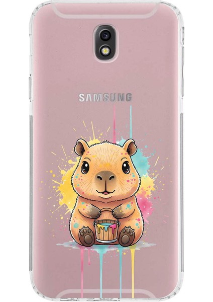 Samsung Galaxy J7 Pro ile Uyumlu Splash Kapibara Tasarımlı Şeffaf Silikon Kılıf