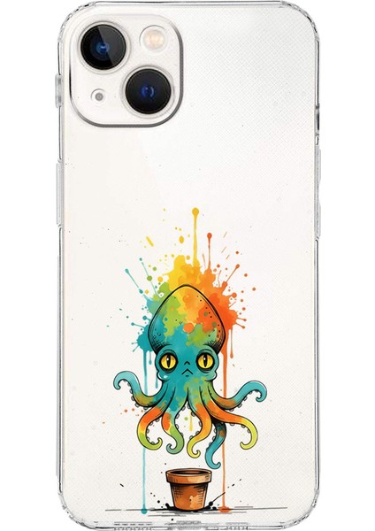 iPhone 13 Mini ile Uyumlu Splash Ahtapot Tasarımlı Şeffaf Silikon Kılıf