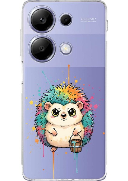 Redmi Note 13 Pro 4g ile Uyumlu Splash Kirpi Tasarımlı Şeffaf Silikon Kılıf