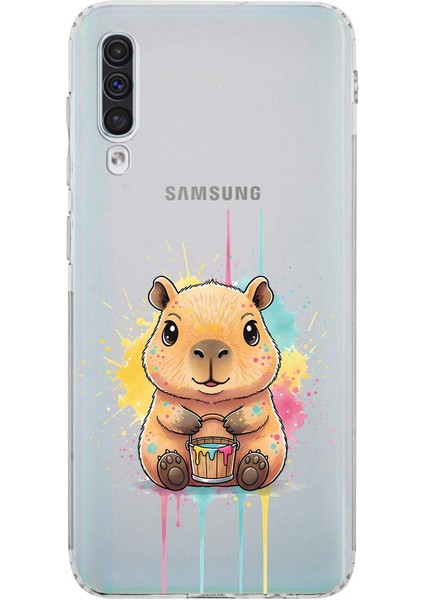 Samsung Galaxy A30S ile Uyumlu Splash Kapibara Tasarımlı Şeffaf Silikon Kılıf