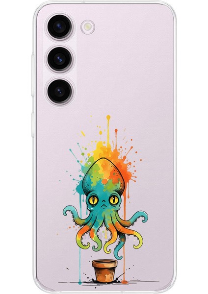 Samsung Galaxy S23 ile Uyumlu Splash Ahtapot Tasarımlı Şeffaf Silikon Kılıf