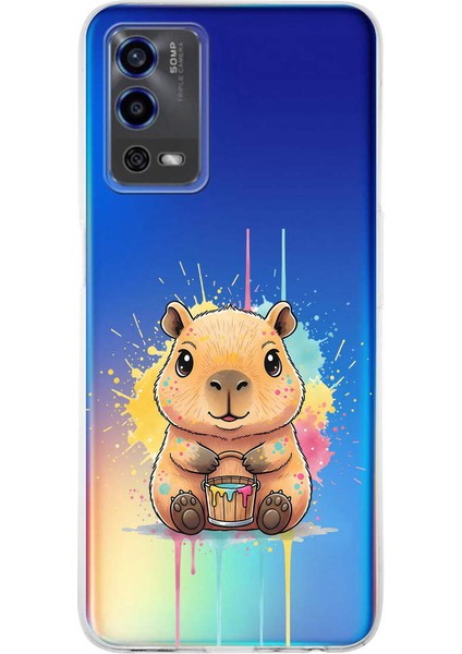 Oppo A55 ile Uyumlu Splash Kapibara Tasarımlı Şeffaf Silikon Kılıf