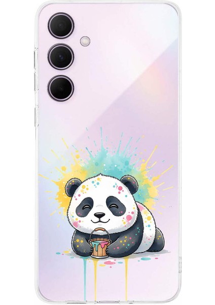 Samsung Galaxy A35 ile Uyumlu Splash Panda Tasarımlı Şeffaf Silikon Kılıf
