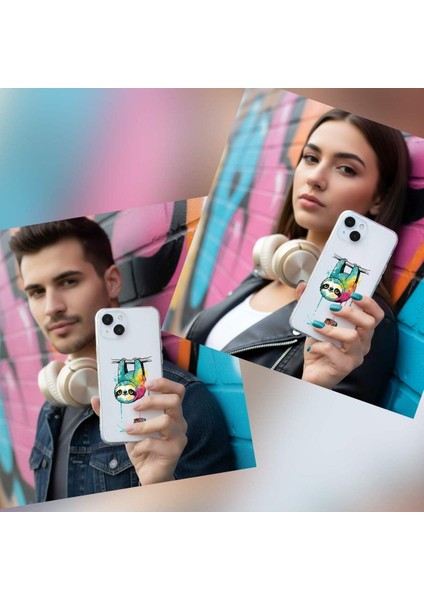 iPhone 13 Pro ile Uyumlu Splash Tembel Hayvan Tasarımlı Slimfit Şeffaf Silikon Kılıf