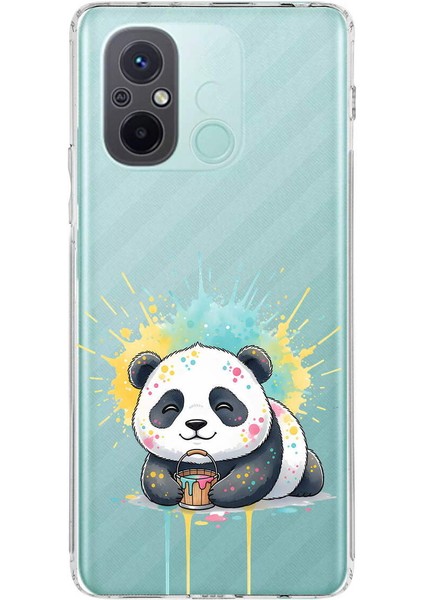 Redmi 12C ile Uyumlu Splash Panda Tasarımlı Slimfit Şeffaf Silikon Kılıf