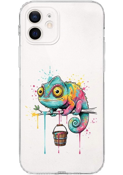 iPhone 12 Mini ile Uyumlu Splash Bukalemun Tasarımlı Şeffaf Silikon Kılıf