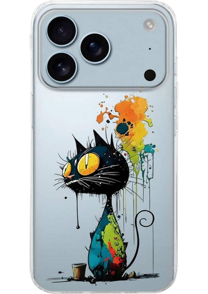 iPhone 17 Pro ile Uyumlu Splash Kedi Tasarımlı Slimfit Şeffaf Silikon Kılıf