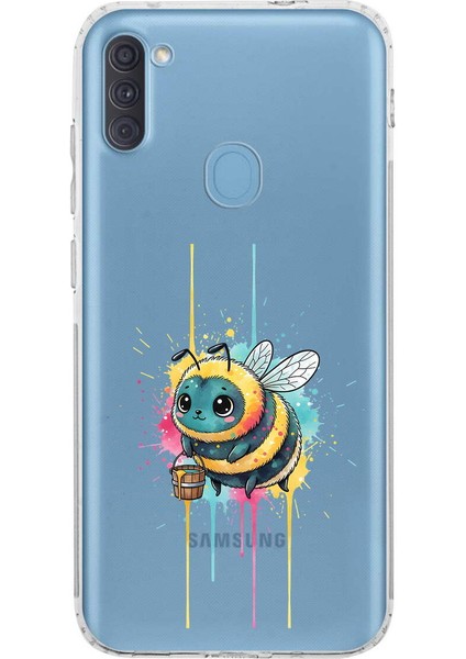 Samsung Galaxy M11 ile Uyumlu Splash Arı Tasarımlı Şeffaf Silikon Kılıf