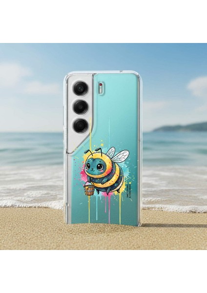 Samsung Galaxy M11 ile Uyumlu Splash Arı Tasarımlı Şeffaf Silikon Kılıf