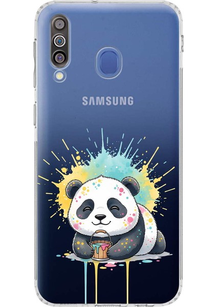 Samsung Galaxy M30 ile Uyumlu Splash Panda Tasarımlı Şeffaf Silikon Kılıf